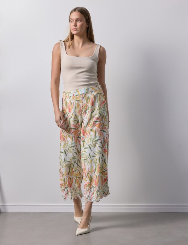 Pantalon Lino Printed MULTI/CRUDO