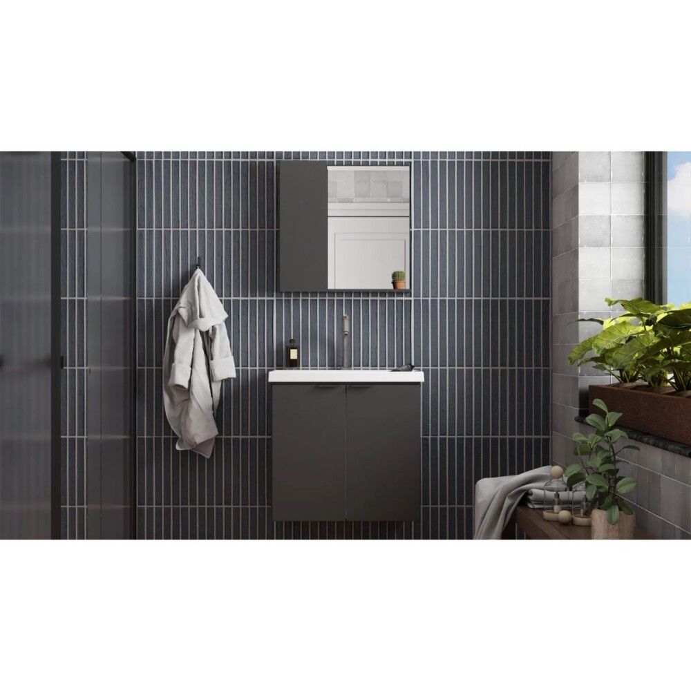 Mueble de baño suspendido Aster negro 60cm con bacha de resina Mueble De Baño Suspendido Aster Negro 60cm Con Bacha De Resina