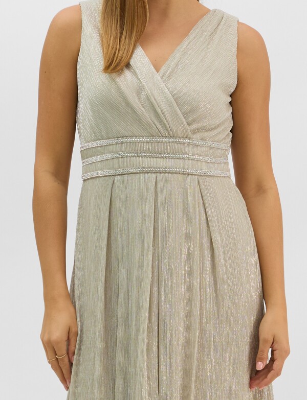 Vestido Gasa Con Lurex Y Cintura De Strass BEIGE