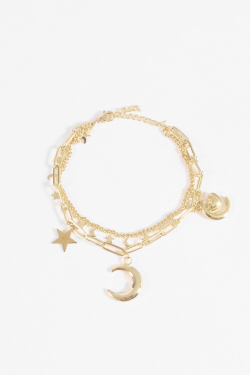 Pulsera acero estrella y luna dorado