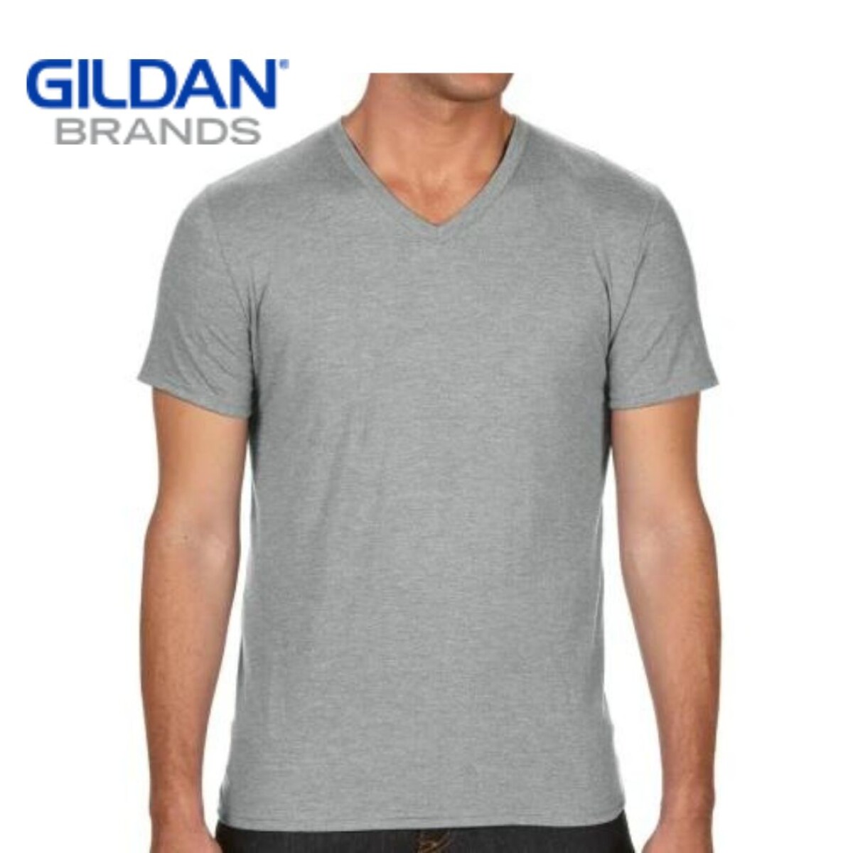Camiseta Básica Gildan Escote V - Gris melange 