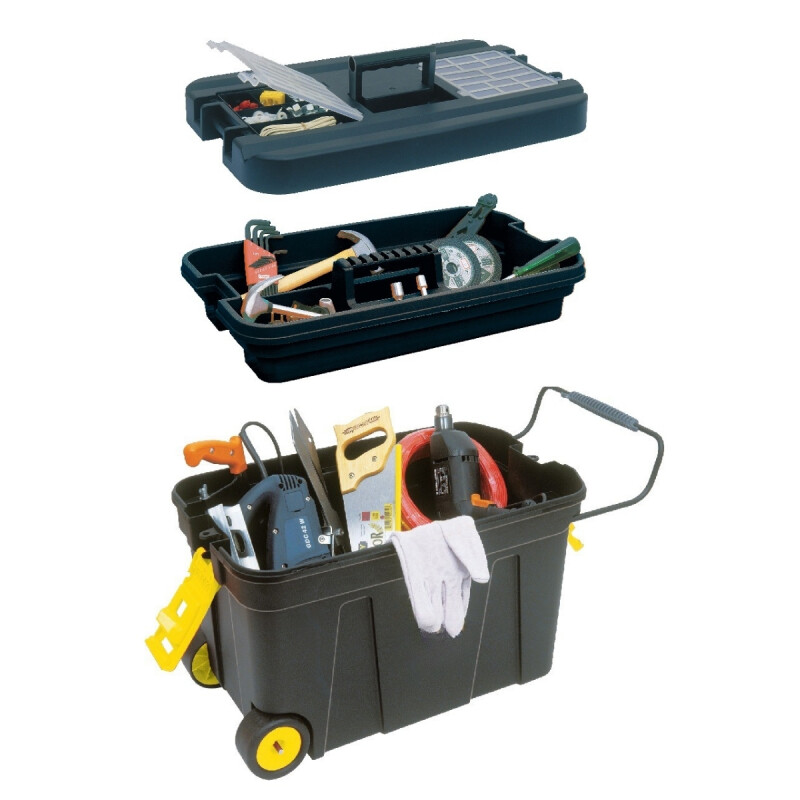 Caja de herramientas con ruedas y manija NEGRO