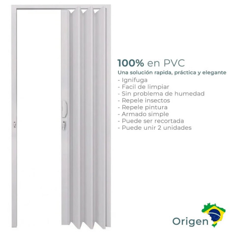 Puerta plegable en PVC Altura 210cm Ancho 84cm Blanco
