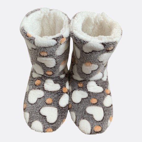 Pantufla Botín Diseño De Corazones Naranja/Gris