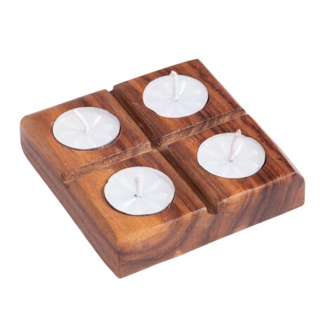 CANDELABRO 4 VELAS MADERA NATURAL-BEIGE 3509