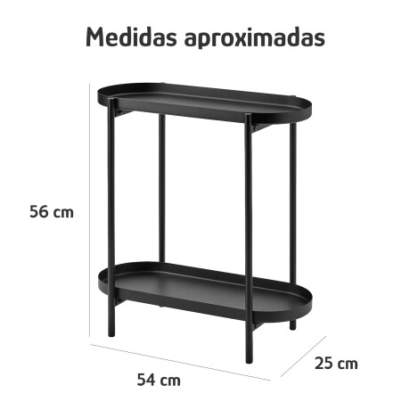 Mesa Auxiliar Consola Metal 2 Niveles Ovalada 54x25x56 cm Negro