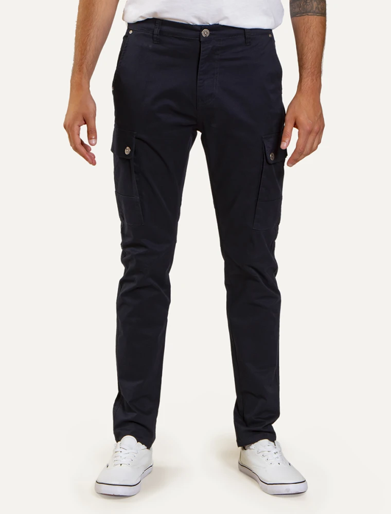 Pantalón Cargo Slim de Gabardina Marino