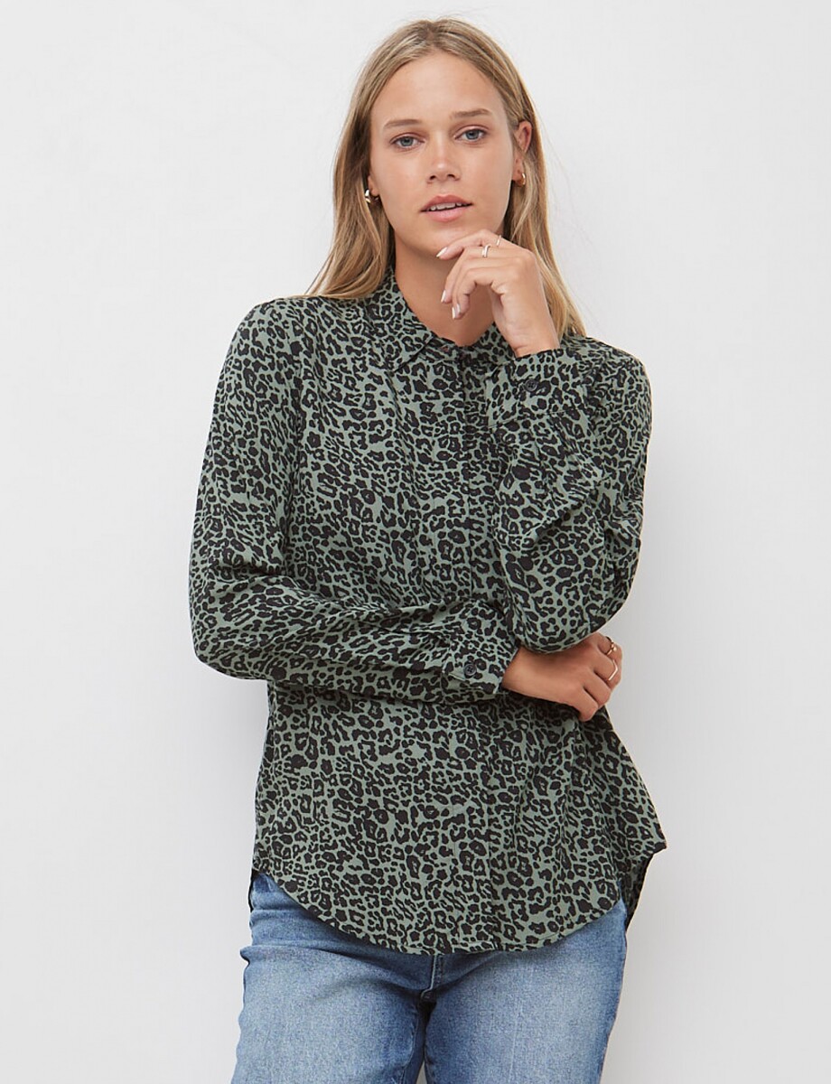 Camisa Animal Print - Negro/oliva 