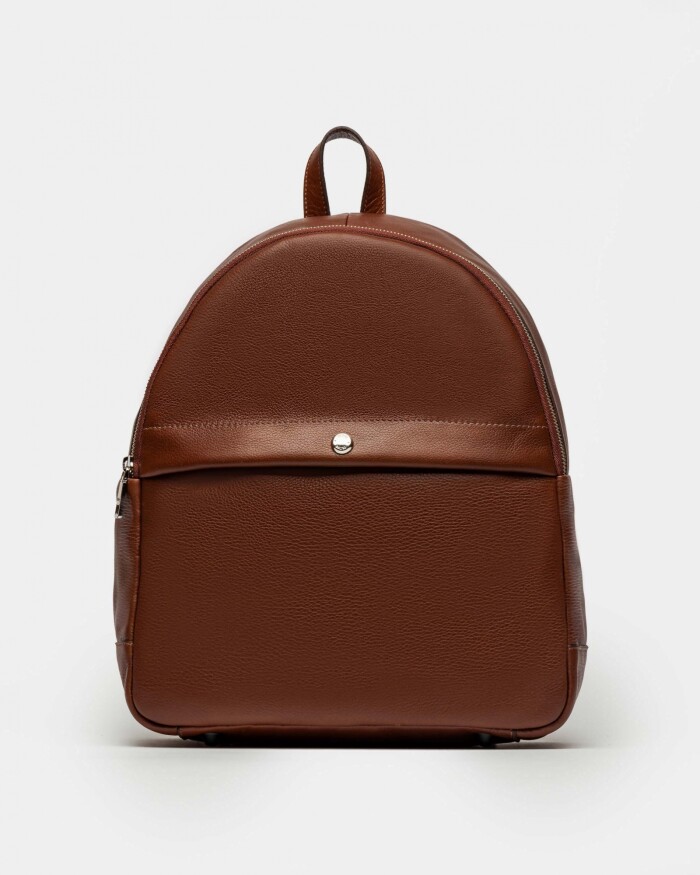 Mochila Urban En Cuero Liso Satinado Tabaco