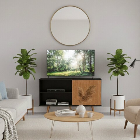 Mueble Rack de Tv Zenith de Piso con Puerta y Estantes 136 cm de Ancho - Negro / Freijo Mueble Rack de Tv Zenith de Piso con Puerta y Estantes 136 cm de Ancho - Negro / Freijo