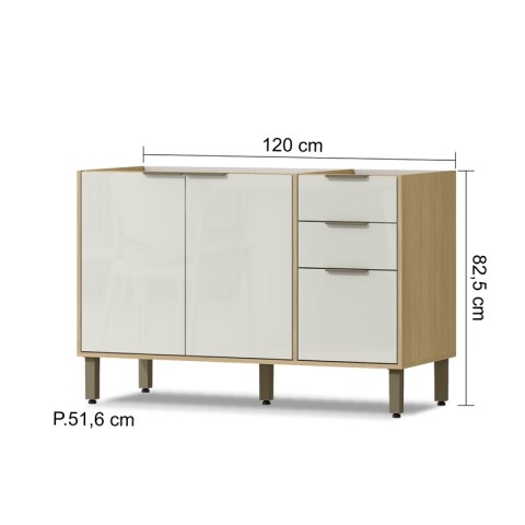 Bajo Mesada 120 cm 3 Puertas 2 Cajones Gloria MDP 15mm y Pileta Tramontina Central Bajo Mesada 120 cm 3 Puertas 2 Cajones Gloria MDP 15mm y Pileta Tramontina Central
