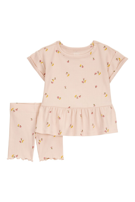 Set dos piezas de algodón acanalado, short y blusa, diseño frutas Sin color