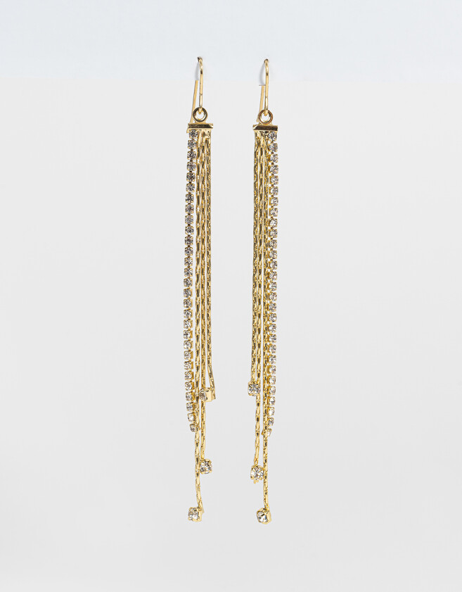 Aros Colgantes Largos Strass Aros Con Strass - Dorado