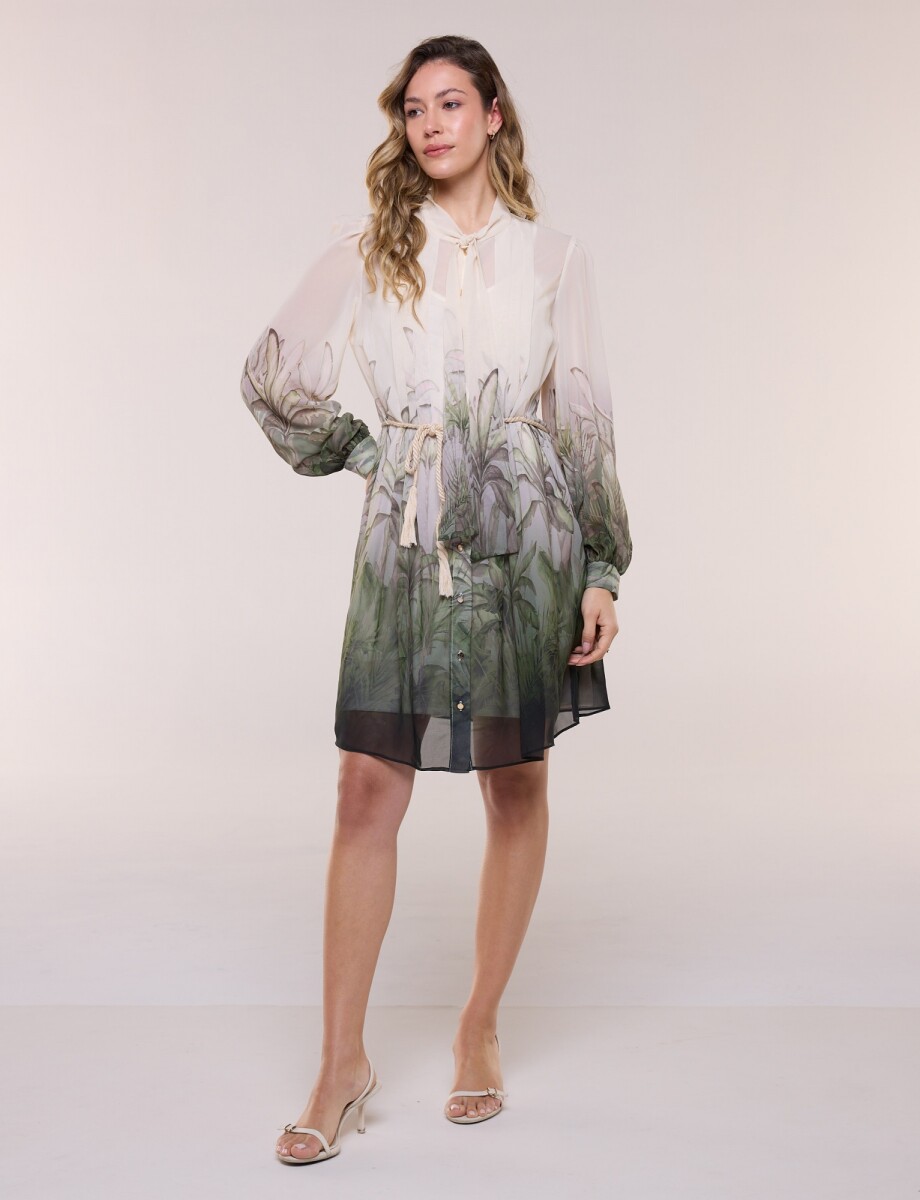 Vestido Gasa Print Lazo - Crudo/multi 
