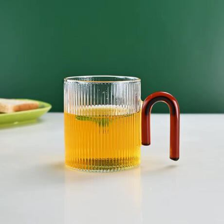 Taza facetada de vidrio con asa de color - 350ml Rojo