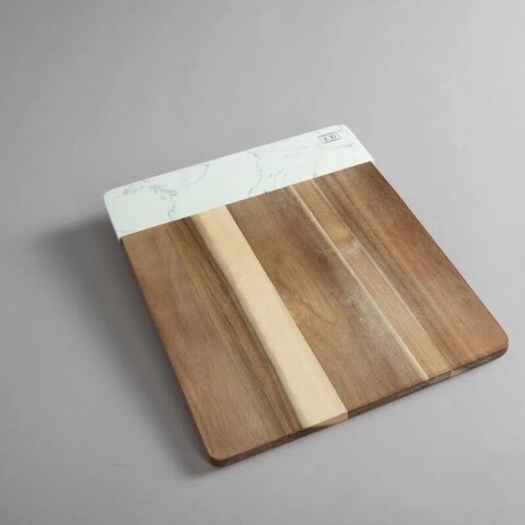 Juego de 6 Cuchillos profesionales color madera, con soporte blanco y tabla de madera y mármol - Volf Juego de 6 Cuchillos profesionales color madera, con soporte blanco y tabla de madera y mármol - Volf