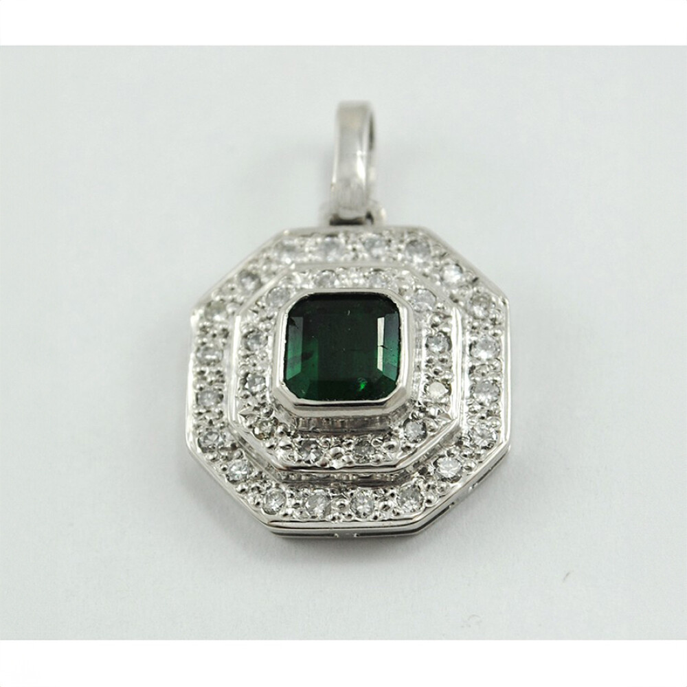 Dije Oro Blanco 18 K Con Brillantes Y Esmeralda Dije Oro Blanco 18 K Con Brillantes Y Esmeralda