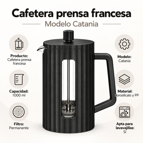 Cafetera Prensa Francesa 1000ml Vidrio Borosilicato Negro