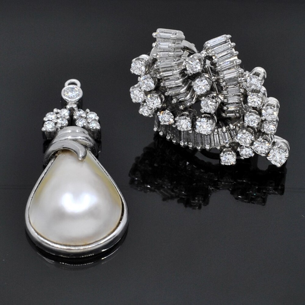 Caravanas En Oro 18K Blanco, Brillantes Y Madre Perla Caravanas En Oro 18K Blanco, Brillantes Y Madre Perla