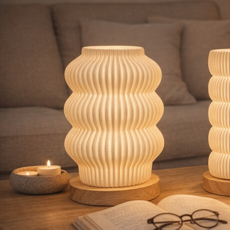 Lámpara veladora Dona con base en madera - 12x22cm Blanco