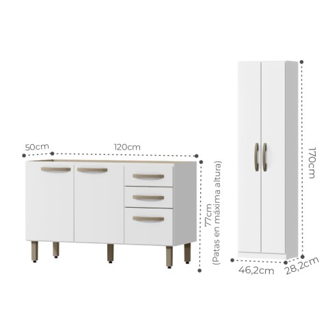 Combo de Cocina Bajo Mesada 3 Puertas 2 Cajones + Pileta Reforzada con Hormigón + Mueble Multiusos 2 Puertas - Blanco Combo de Cocina Bajo Mesada 3 Puertas 2 Cajones + Pileta Reforzada con Hormigón + Mueble Multiusos 2 Puertas - Blanco