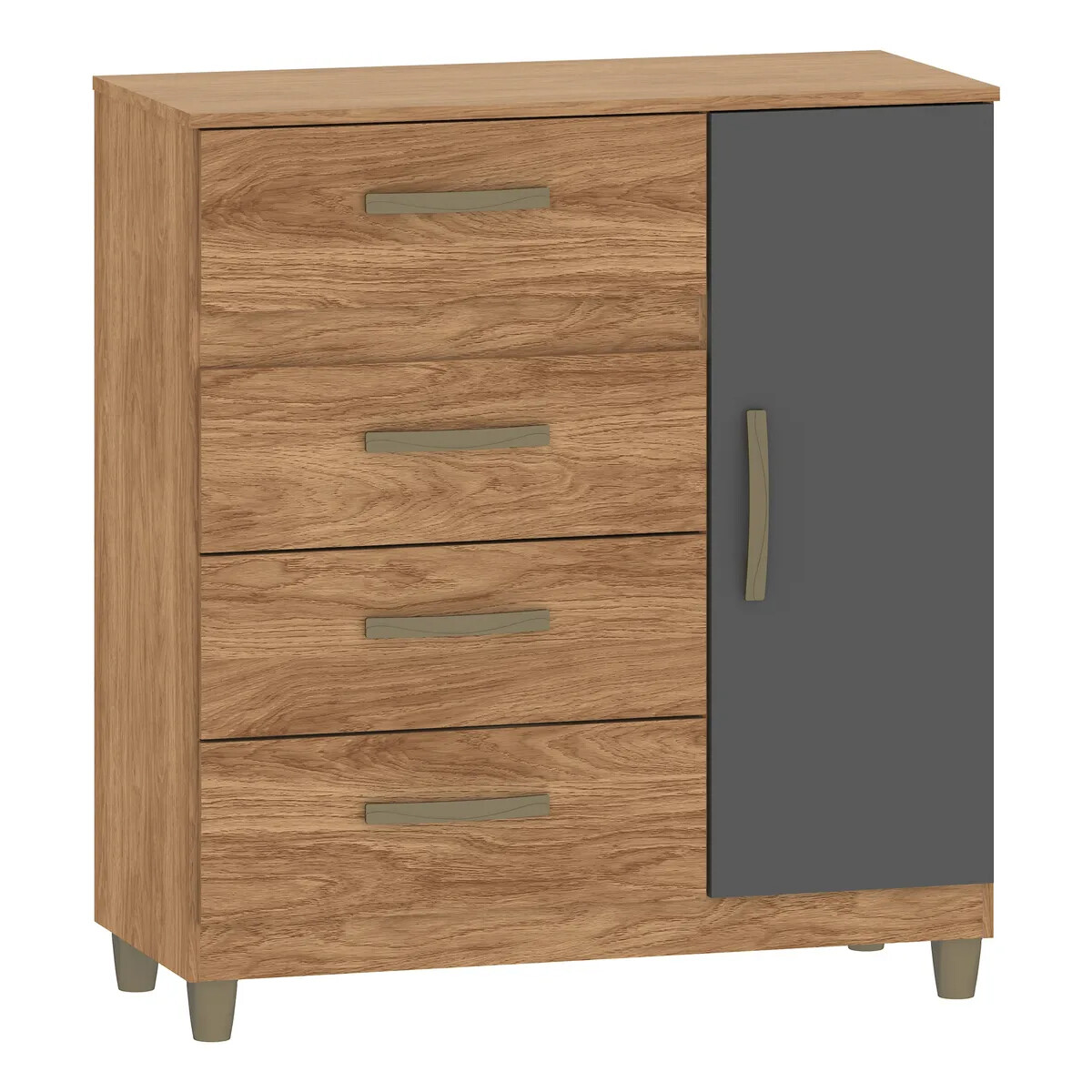 Cómoda cajonera 4 cajones 1 puerta - MARRÓN-GRIS 