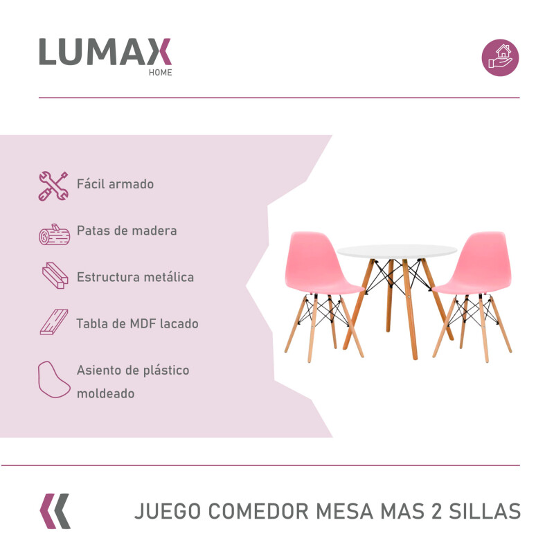 Juego de comedor Con Mesa Circular de 80cm + 2 Sillas Eames Rosa