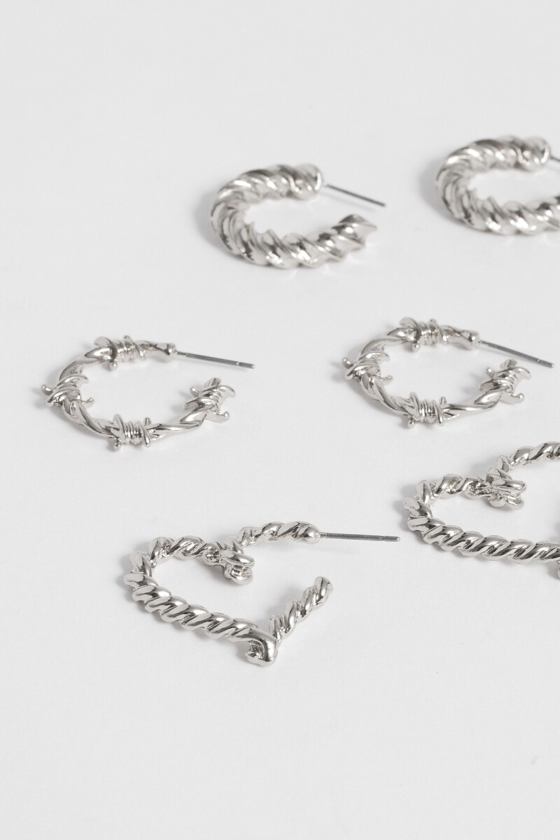 Set de 3 aros texturizados plateado