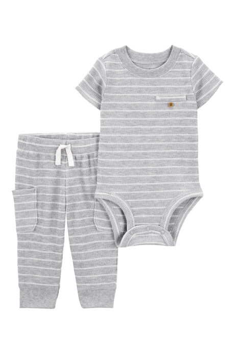 Set dos piezas de algodón térmico, pantalón y body, gris Sin color