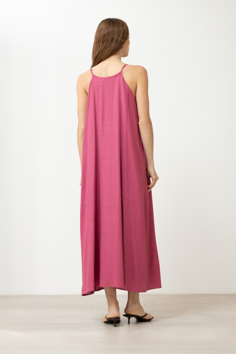 Maxi vestido con alforzas fucsia