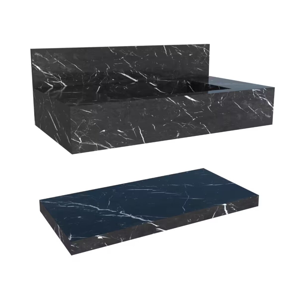 Mueble de baño suspendido de porcelanato negro 84 cm con bacha incorporada y estante flotante Mueble De Baño Suspendido De Porcelanato Negro 84 Cm Con Bacha Incorporada Y Estante Flotante