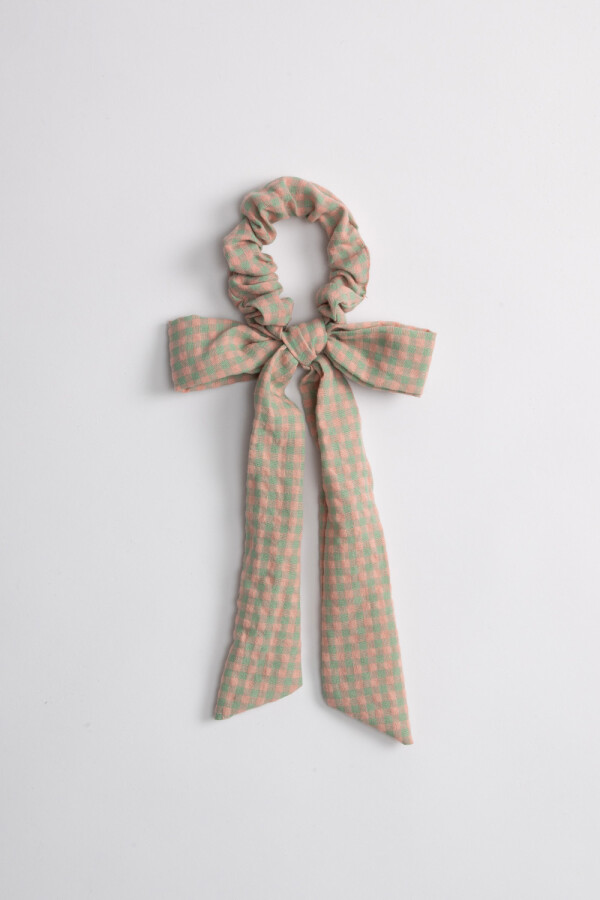 Scrunchie de tela con moña Verde Y Rosa