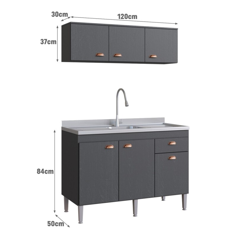 Conjunto Bajo Mesada + Aéreo De Cocina Sin Pileta Gris Grafito Conjunto Bajo Mesada + Aéreo De Cocina Sin Pileta Gris Grafito