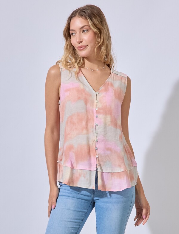 Blusa Gasa Botones ROSA/MULTI