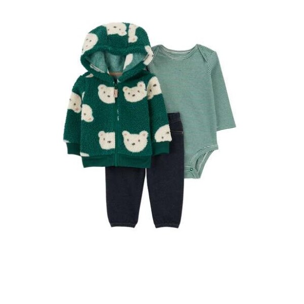 Conjunto Carters Campera Fleece , pantalon y bodie OSO verde RN Conjunto Carters Campera Fleece , pantalon y bodie OSO verde RN
