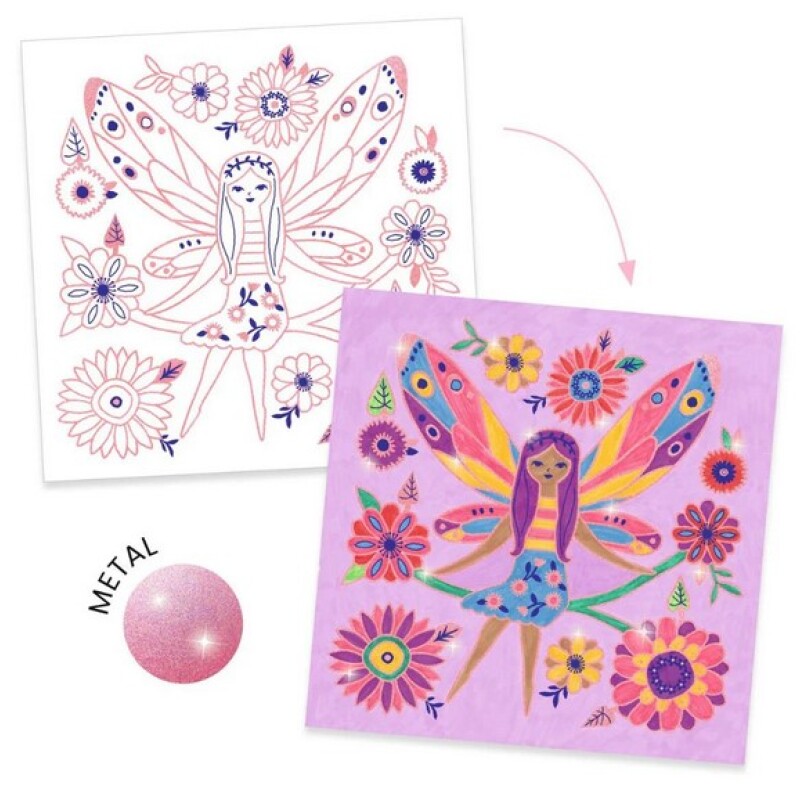 Set x4 láminas para colorear brillantes Hadas