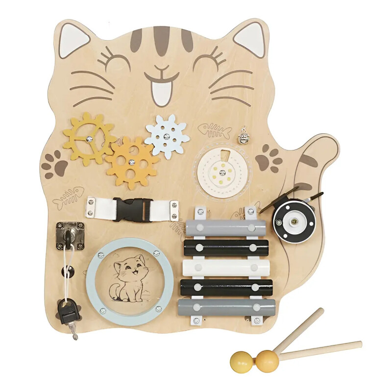 TABLERO JUGUETE SENSORIAL MADERA GATITO TABLERO JUGUETE SENSORIAL MADERA GATITO