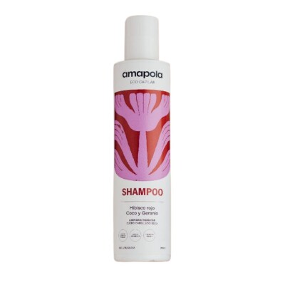 Shampoo Amapola Hibisco rojo, coco y geranio 200ml. Shampoo Amapola Hibisco Rojo