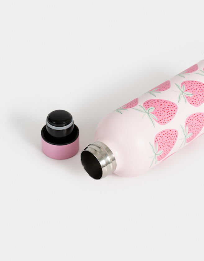 Accesorios Cocina Foodie Botella Metálica Estampada "strawberry" - Rosa Claro