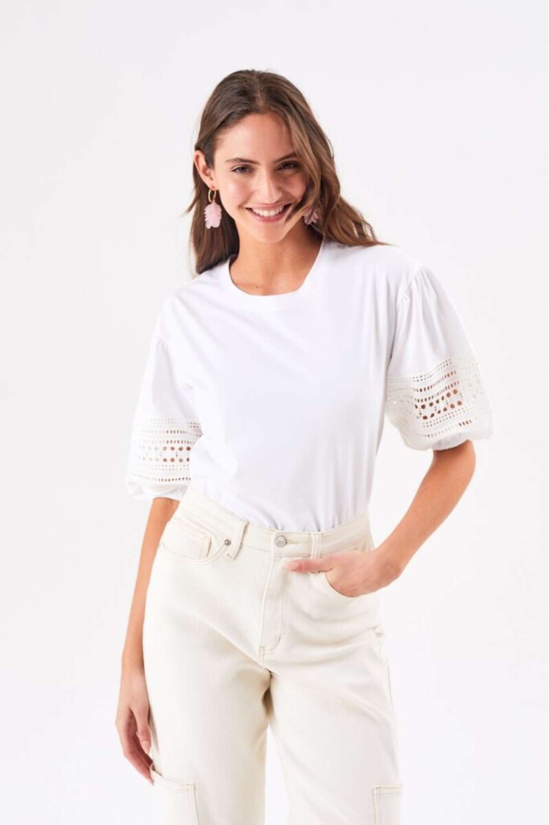 Remera Algodon Combinada - Blanco 