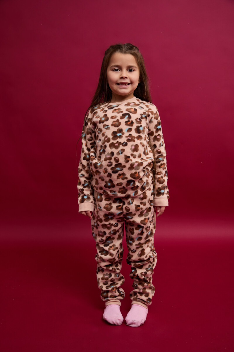 Pijama infantil polar animal print - Rosado 