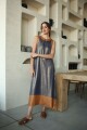 Vestido Acai Long Lurex Azul y Camel