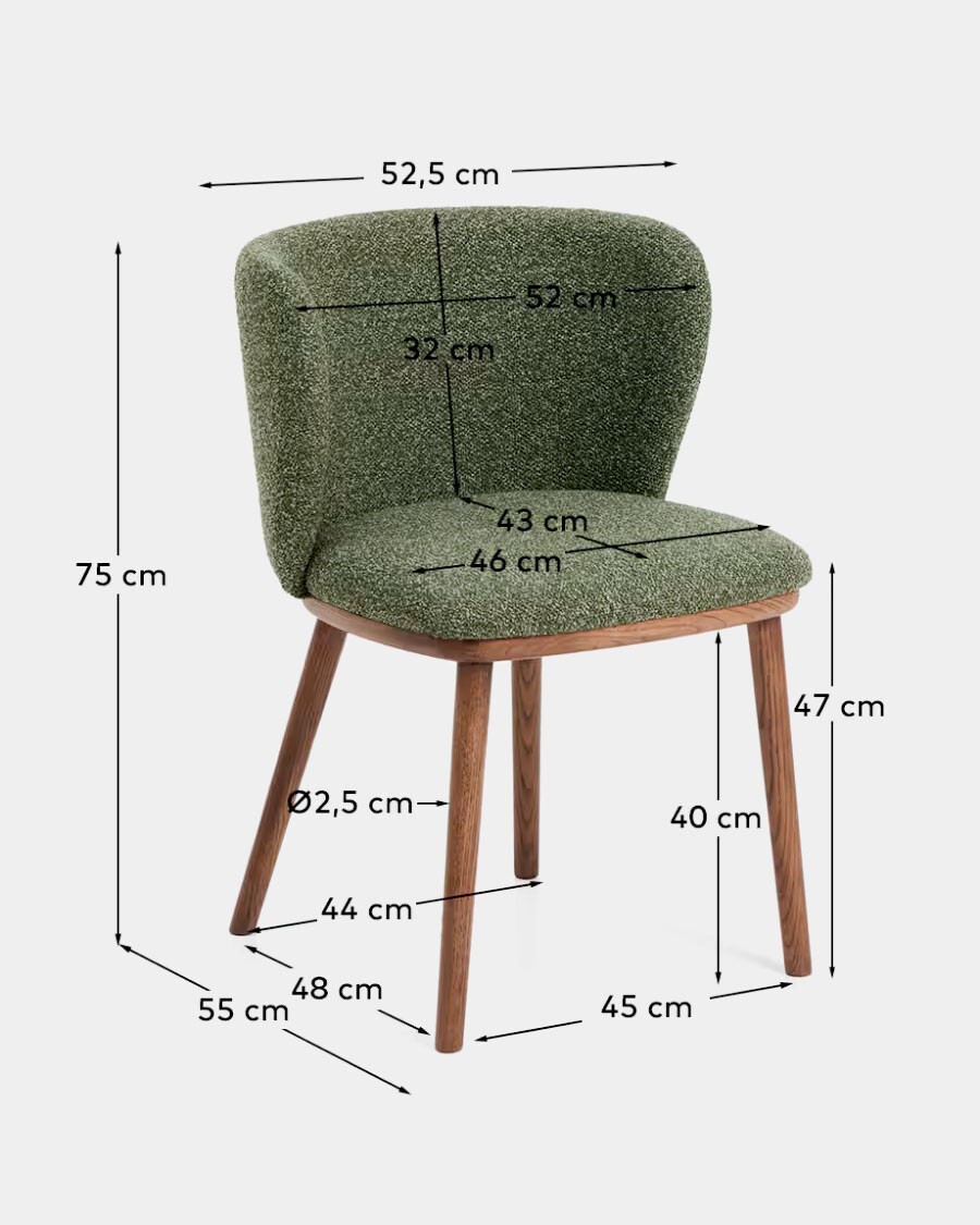 Silla Ciselia chenilla gruesa verde oscuro y patas de madera maciza de fresno acabado tono nogal Silla Ciselia chenilla gruesa verde oscuro y patas de madera maciza de fresno acabado tono nogal