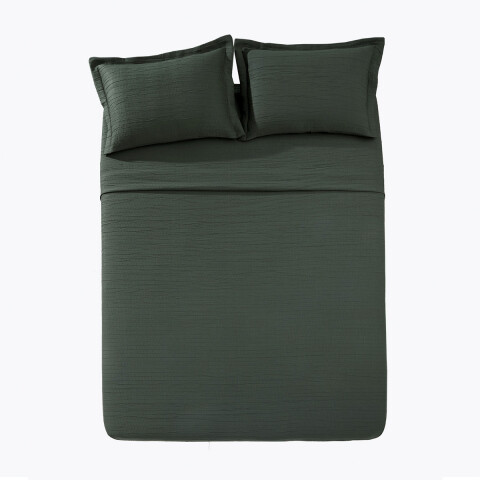 Juego Colcha y Funda Dohler Queen 100% Microfibra VERDE OSCURO