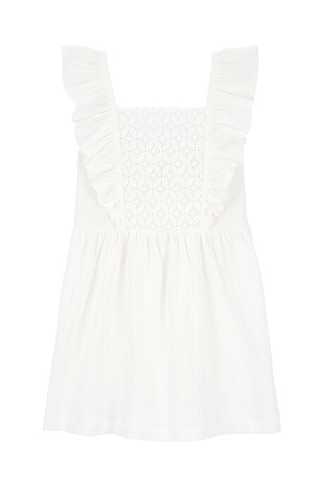 Vestido de jersey arrugado, con canesú a crochet. Talles 2-5T Sin color