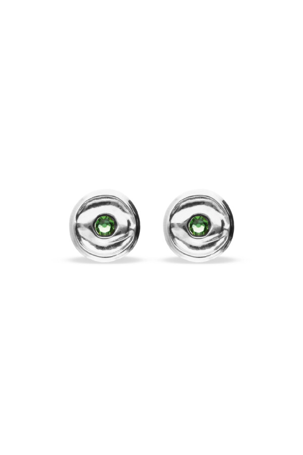 PENDIENTES DE BOTÓN DE ALEACIÓN DE METALES BAÑADO EN PLATA CON CRISTAL FACETADO VERDE Anillo