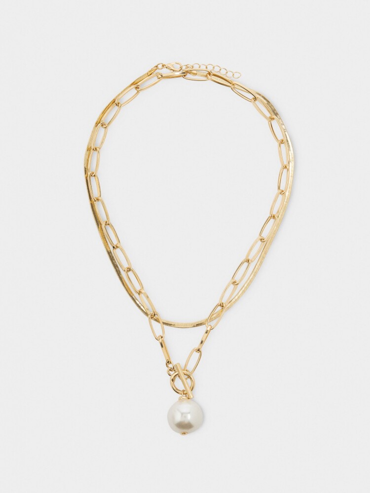 Set De Collares Cortos Con Colgante De Perla blanco