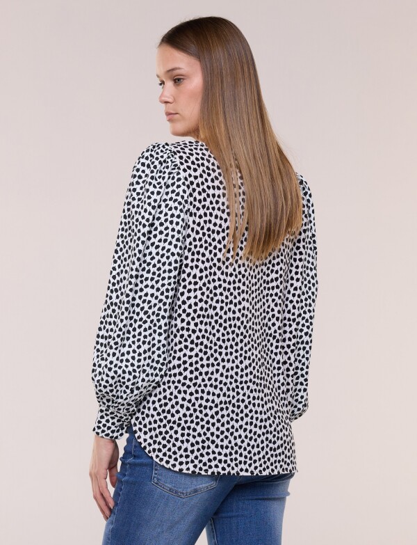 Blusa Manga Larga Abullonada Con Puño Ancho BLANCO/NEGRO