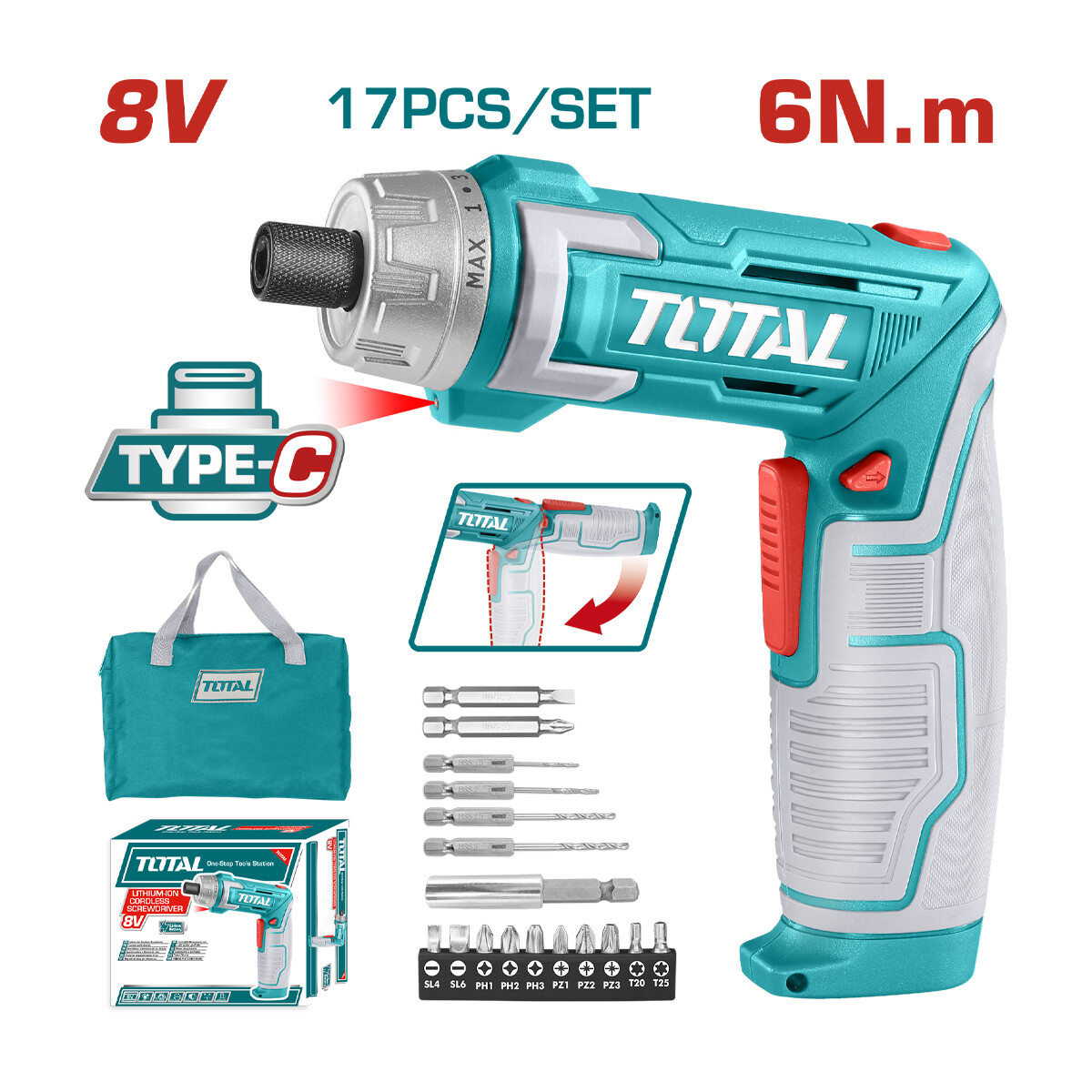 Destornillador Inalámbrico Angular 8V Total 