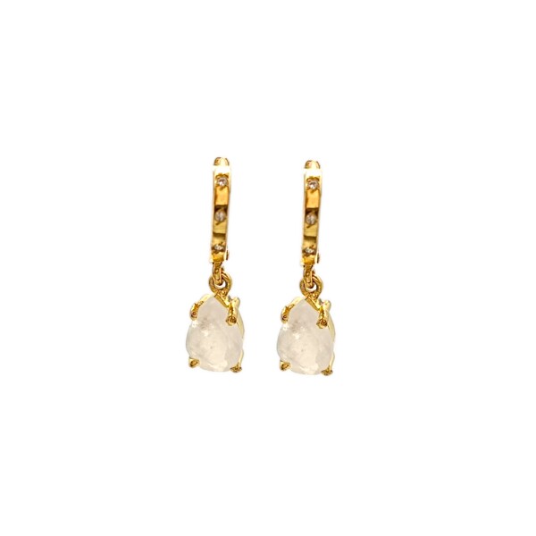 Caravanas aros Lagrima- Plata rodinada con micra oro 18k-Piedra Luna-CA2011 Conpiedra